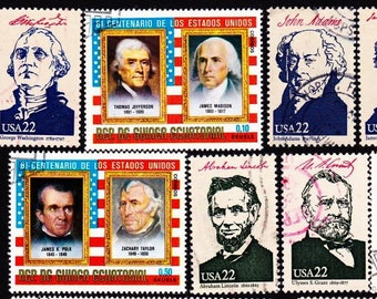 17 PRÉSIDENTS TIMBRES de timbres-poste américains vintage d'occasion illustrant 20 présidents américains jeu de timbres de journalisation de collection artistique 17PRESC