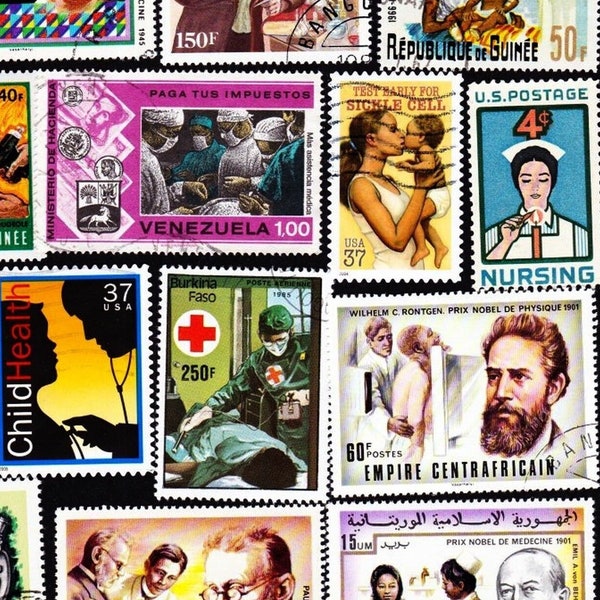 20 MEDICAL NURSE DOCTOR Surgeons Research Pharmacy Vintage Cancelled Postage Stamps Collector Set Crafts Stamp Art 20MEDM