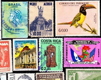 21 SOUTH AMERICA and Central America Vintage Used Postage Stamps Collector Set  Costa Rica, Brazil, Bolivia, Ecuador 21SAMCC