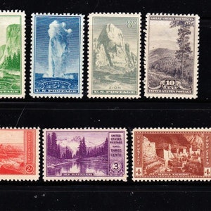 PARK NATIONAL Série de timbres américains rares de 1934 représentant 10 parcs nationaux vintage inutilisés Scott # 740-749