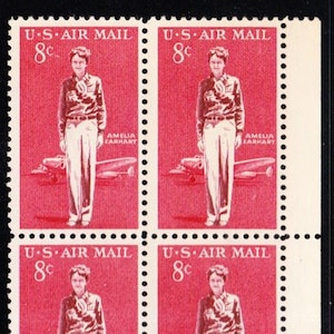 SELTEN 1963 Vintage 8c AMELIA EARHART Luftpost Briefmarke Schöne Unbenutzte 4er Block Briefmarken AM1963A
