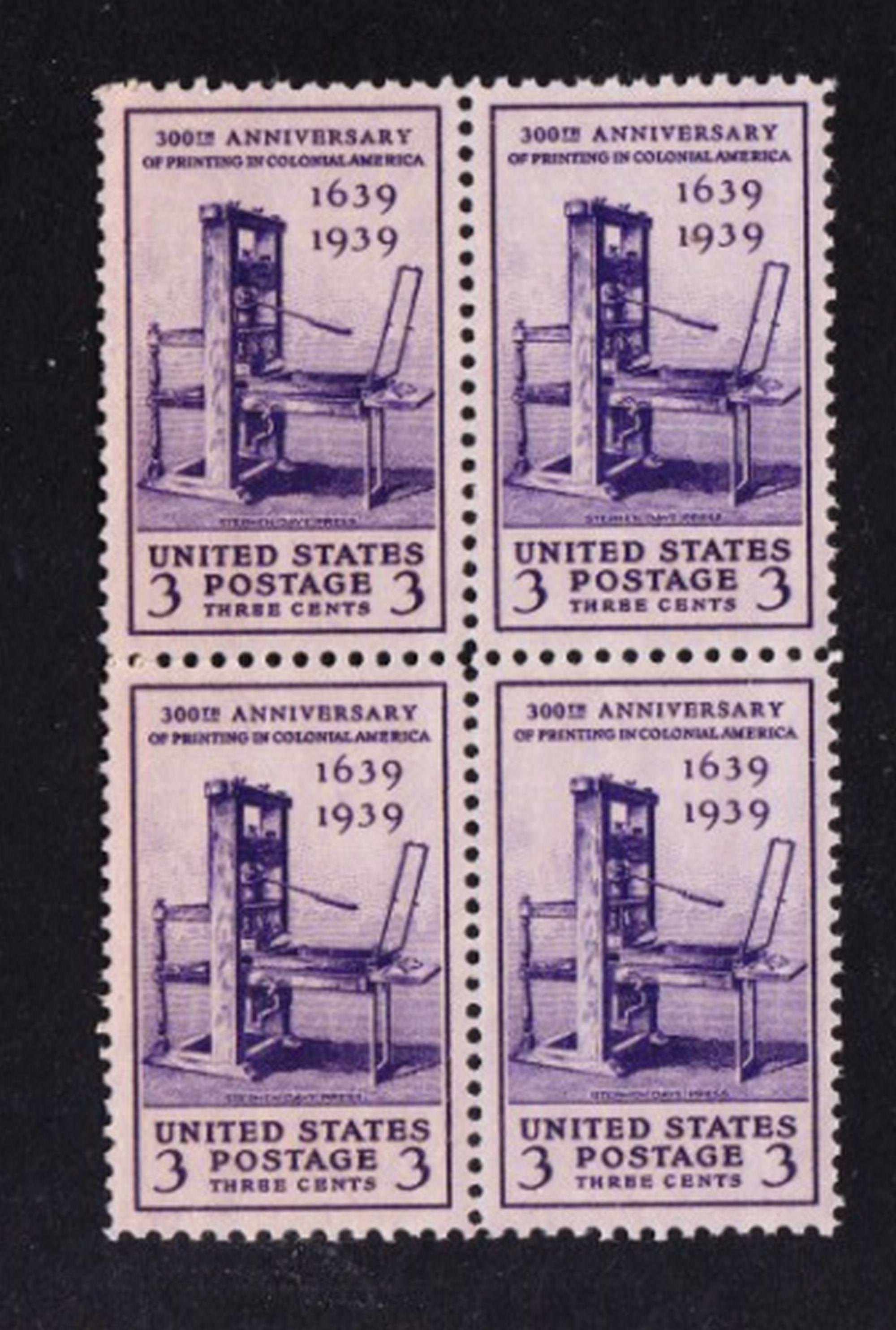切手27 希少な米国1939年ヴィンテージ3セント印刷300周年記念未使用切手4枚