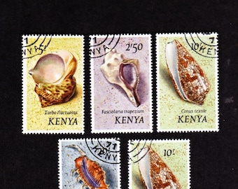 5 KENYASNÄCKOR Stämplade vintagefrimärken 5KENSA
