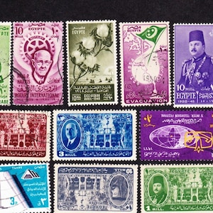 20 sellos postales antiguos cancelados usados de EGIPTO que presentan artefactos, escenas e historia de EGIPCIA. Revistas de arte de sellos de colección 20EGYPTH