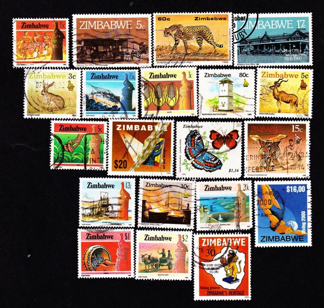20 ZIMBABWE Vintage Used Postage Stamps Collector Set Stamp Art ...