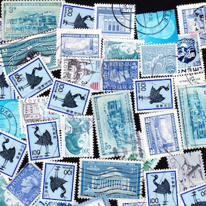 50 LIGHT BLUE Shades Vintage Cancelled Craft Stamps for journaling, decoupage, and  stamp art projects 50LTBLL