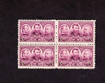 V.S. 1936 Vintage 3c ARMY Issue SHERMAN GRANT Prachtig ongebruikt blok van 4 postzegels