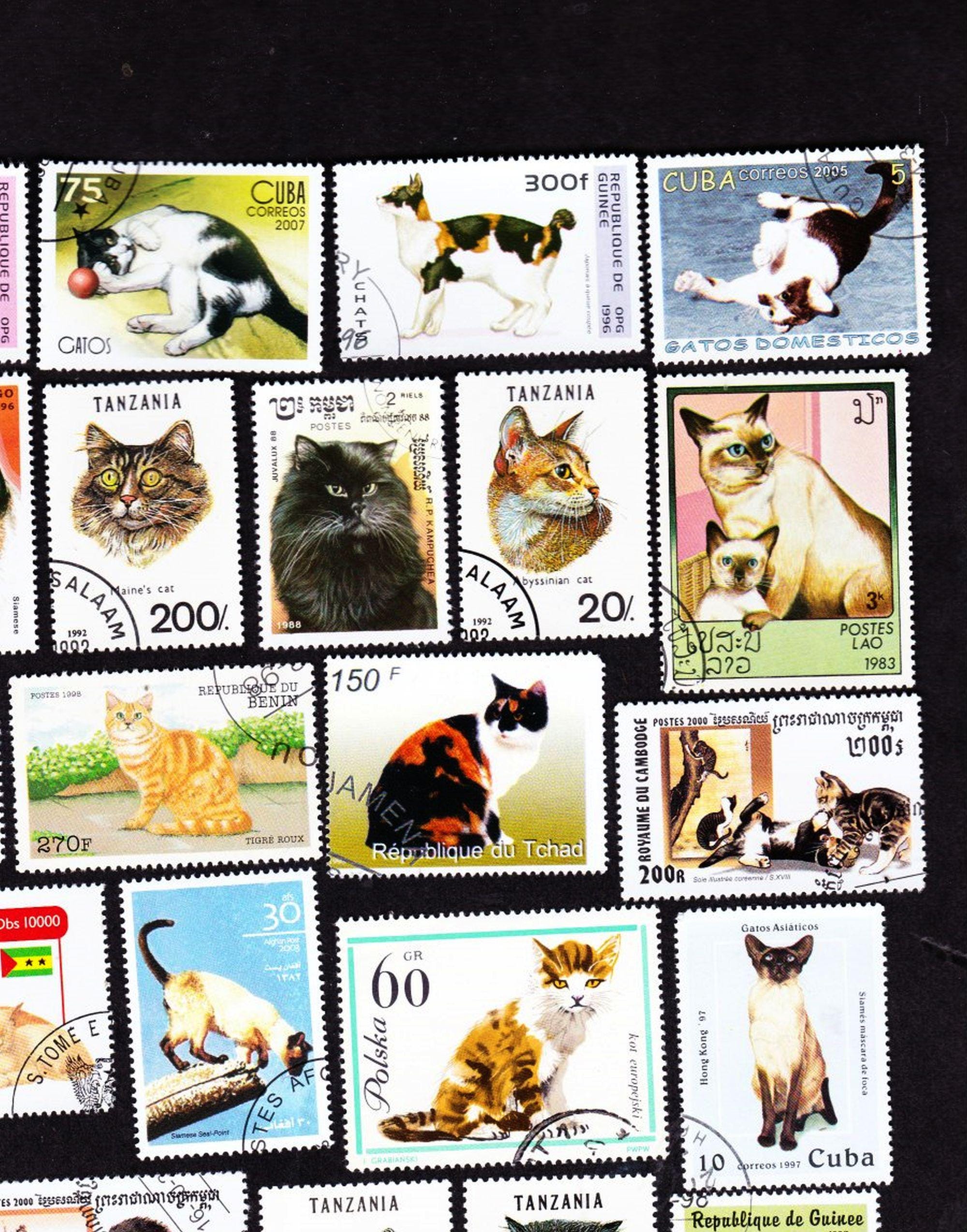 21匹の猫と子猫 ヴィンテージ 使用済み消印付き世界郵便切手