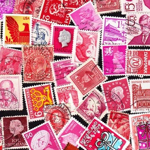 50 RED ROSE & BURGUNDY Shades Vintage Cancelled Craft Stamps for journaling, decoupage, and  stamp art projects 50RRBL