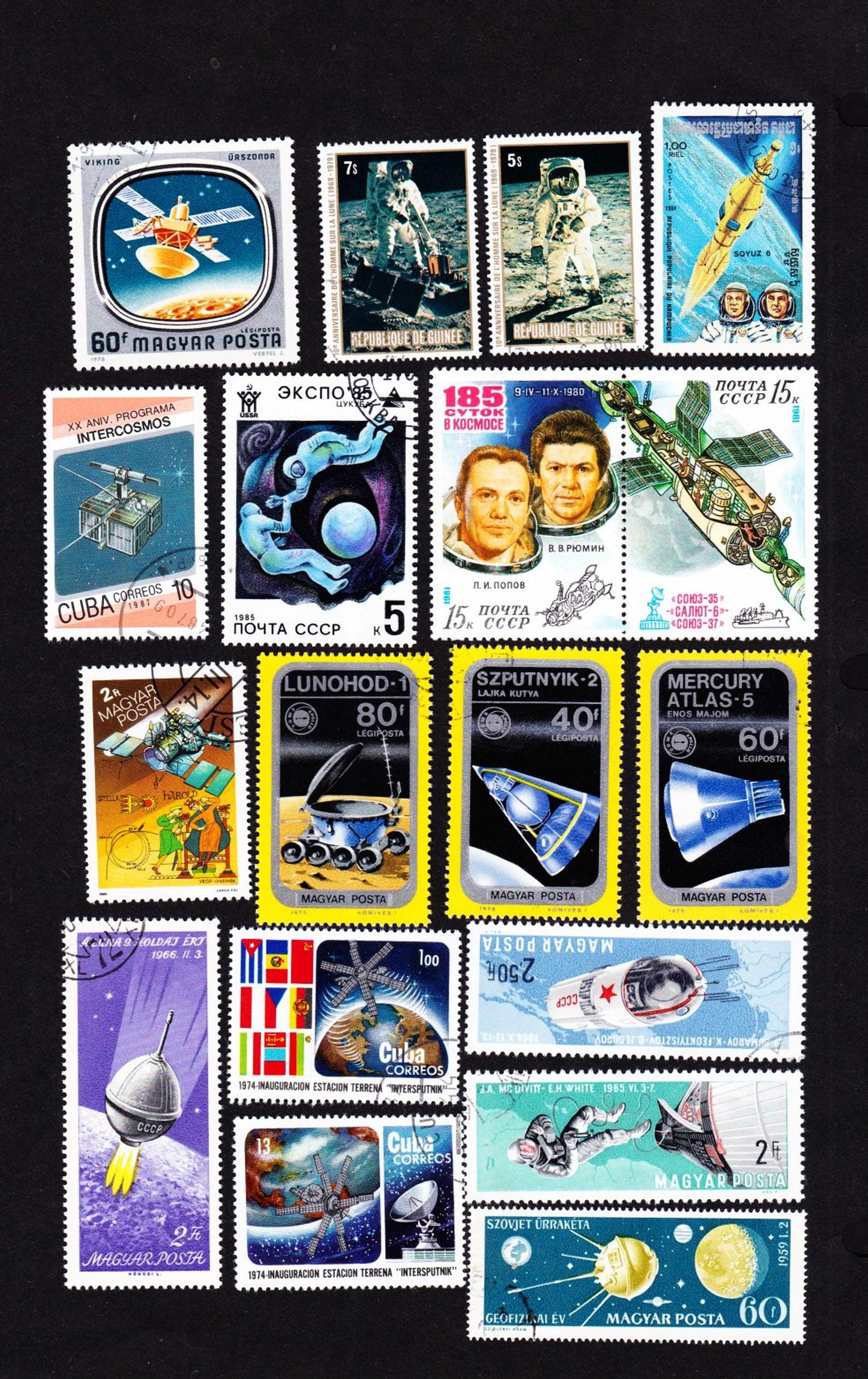 宇宙 切手 宇宙飛行士18人 月面着陸ロケット 衛星 ヴィンテージ 中古世界切手
