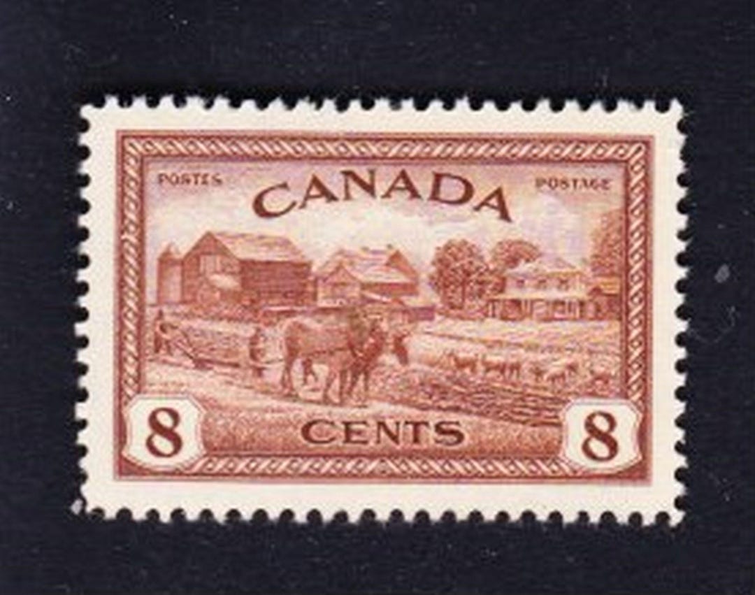 希少カナダ切手 8セント ヴィンテージ 1946年 農業風景 ミント 未使用