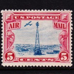 SELTENE US AIRMAIL Briefmarke Vintage 1928 Flugzeug und Leuchtfeuer Unbenutzt echt und sehr begehrenswert ohne Scharnier SctC11