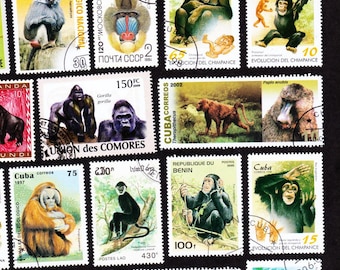 20 MONKEYS CHIMPS Gorillas Apes World vintage gebruikte postzegels 20MONH