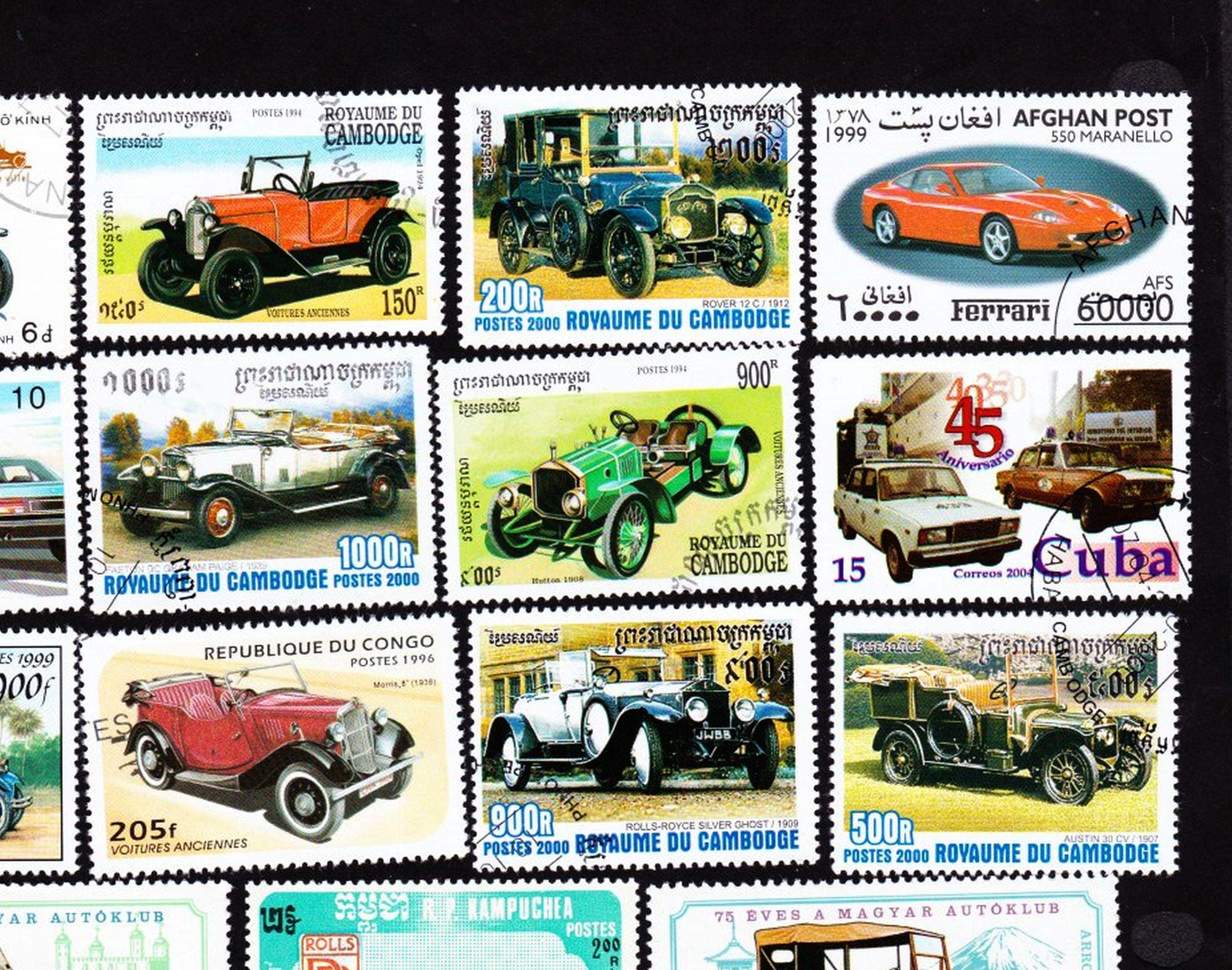 20 CLASSIC and ANTIQUE CARS Vintage Used World Postage Stamps Collector ...