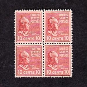 SELTEN US 1938 Vintage 10c John TYLER PRESIDENTIAL Heft Schöner Unbenutzter Block mit 4 Briefmarken JT815