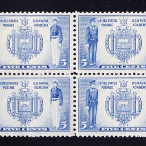 SCARCE U S 1937 Vintage  5c U S NAVAL Academy ANNAPOLIS Beautiful Unused Block of 4 Stamps AN37A