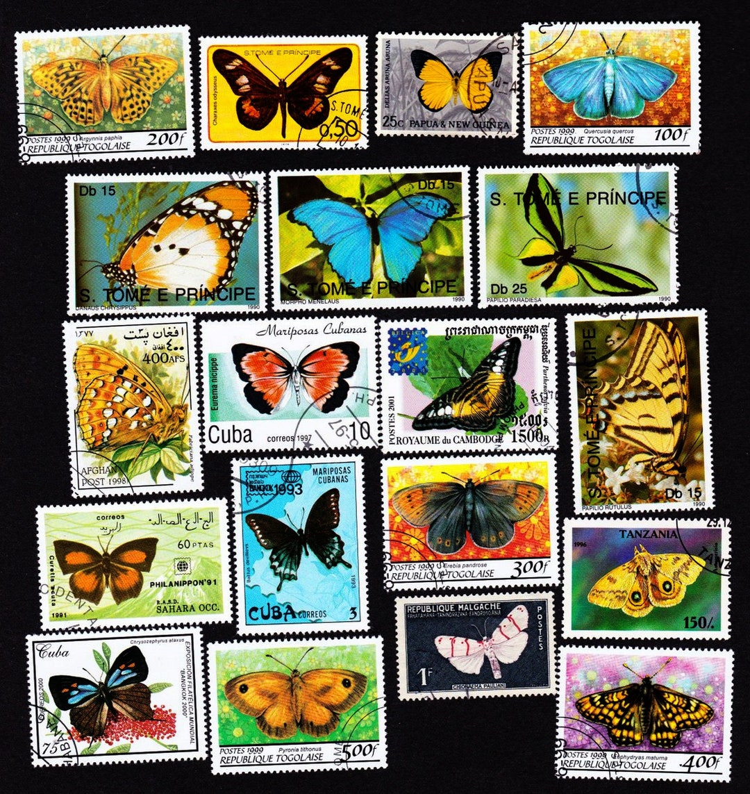 19 BUTTERFLIES and MOTHS Vintage Used Postage Stamps Collector Etsy