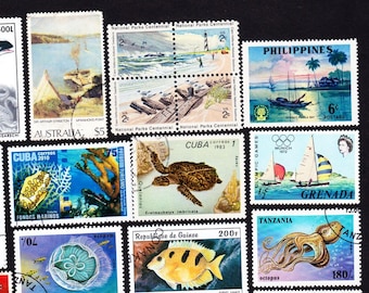 20 奇妙な海の生き物 ヴィンテージ 消印済み世界切手 コレクターセット