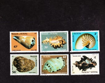 6 timbres-poste vintage MINT WALLIS et FUTUNA Island Shells 6MWFA