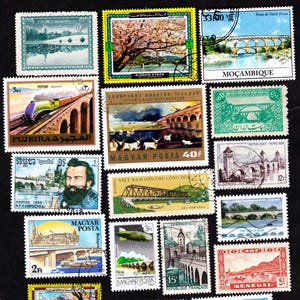20 WORLD BRIDGES Vintage Used Cancelled Stamps Collector Set Great Feats of Engineering Mackinac Bridge and More 20BRIGD