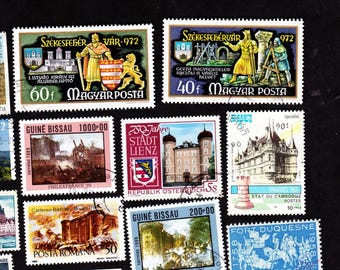 20 WORLD CASTLES Schlösser und Forts Vintage Gebrauchte Welt Briefmarken 20CASE