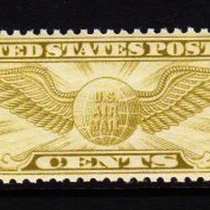 SELTENE US AIRMAIL Briefmarke Vintage 1932 8c geflügelte Weltkugel Unbenutzt Original und sehr begehrenswert ohne Aufhängung ScC17