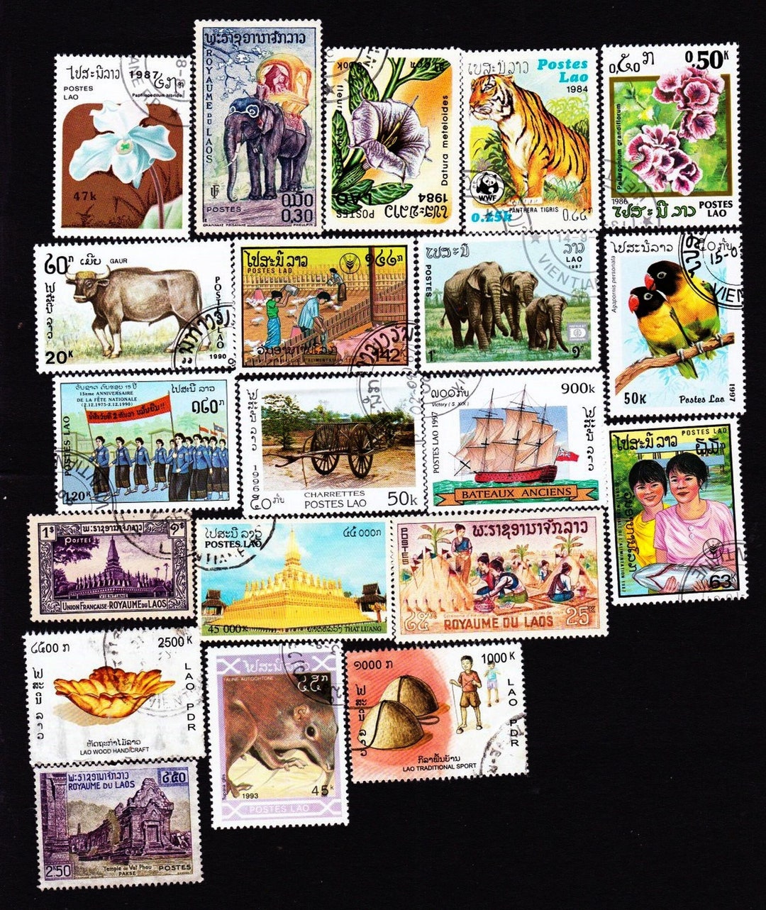 20 LAOS Vintage Used Postage Stamps Collector Set Stamp Art Etsy