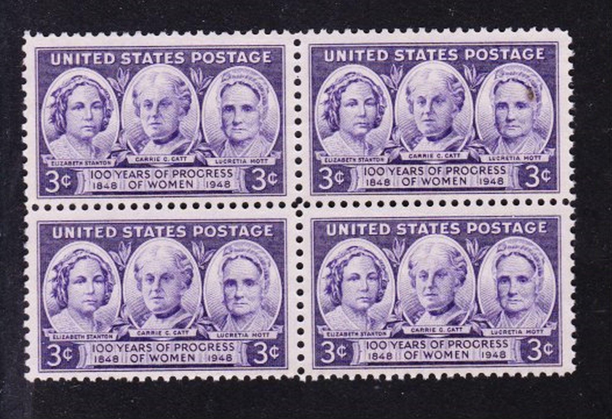 希少な米国1948年ヴィンテージ3セント女性権利問題切手4枚セット（未