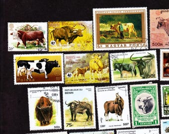 20 KOEIEN STIEREN VEE Ossen Ossen van de wereld Vintage gebruikte postzegels 20CBCL