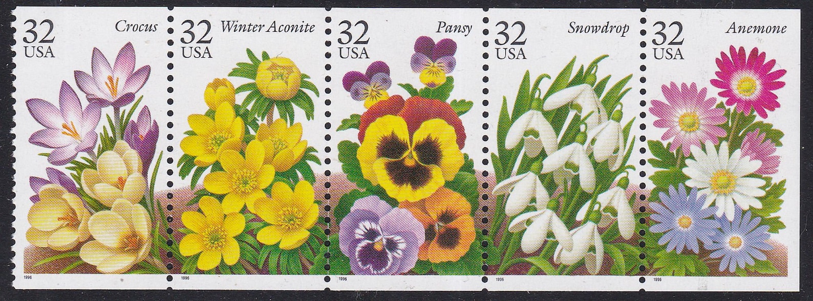 5 Different Garden Flowers Pictured on 32 cent Stamps Pristine Etsy