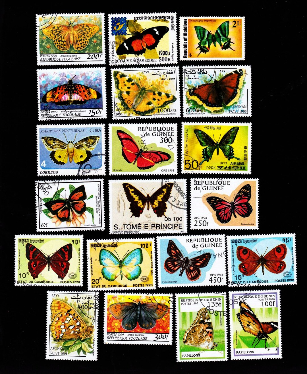 20 BUTTERFLIES and MOTHS Vintage Used Postage Stamps Collector Etsy