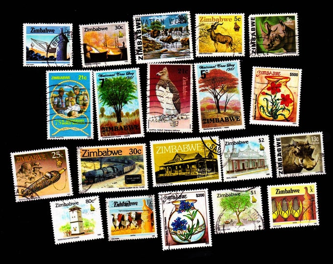 20 ZIMBABWE Vintage Used Postage Stamps Collector Stamp Art Zimbabwe
