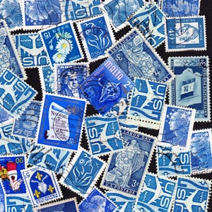 50 Dark Blue Shades Vintage Cancelled Craft Stamps for journaling, decoupage, and  stamp art projects 50DKBLP