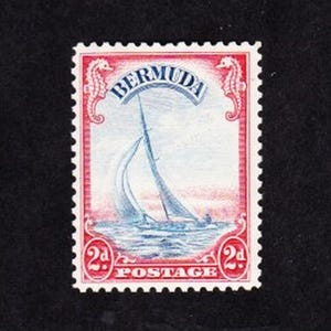 Scarce BERMUDA  1936 Vintage 2 Pence Stamp Picturing a Sailing Sloop Unused Never Hinged Beautiful 109BERA