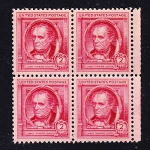 Knappe US 1940 Vintage 2c JAMES FENIMORE COOPER Schöner Unbenutzter Block mit 4 Briefmarken SCT1940C