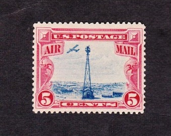 1928 US Airmail Stamp: Airplane & Beacon, Unused Vintage