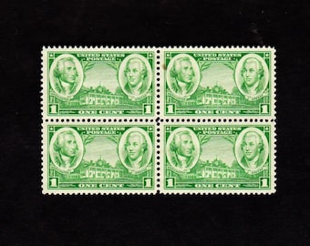 U S 1936 Vintage 1c ARMY Ausgabe GEORGE WASHINGTON Schöner unbenutzter Block mit 4 Briefmarken