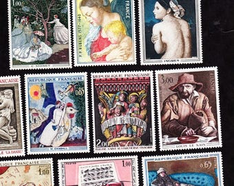 12 MINT FRANCE FRENCH Art Paintings Vintage  Postage Stamps Collector Set12FFPE