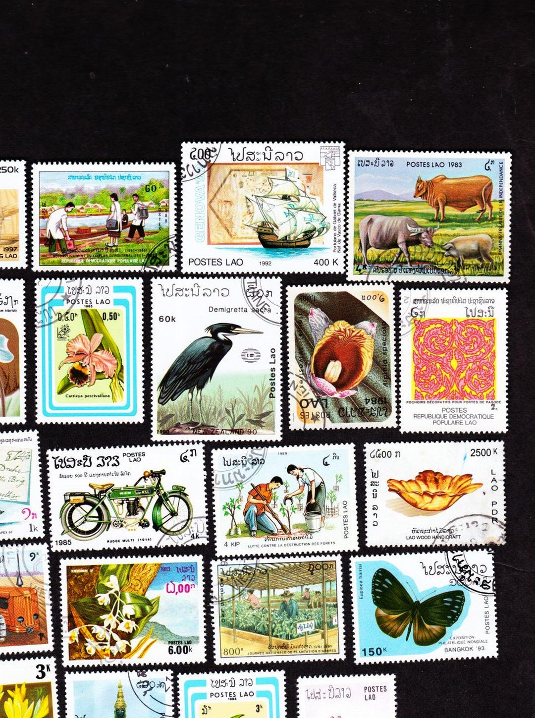 21 LAOS Vintage Used Postage Stamps Flora Culture and Animals of Laos ...