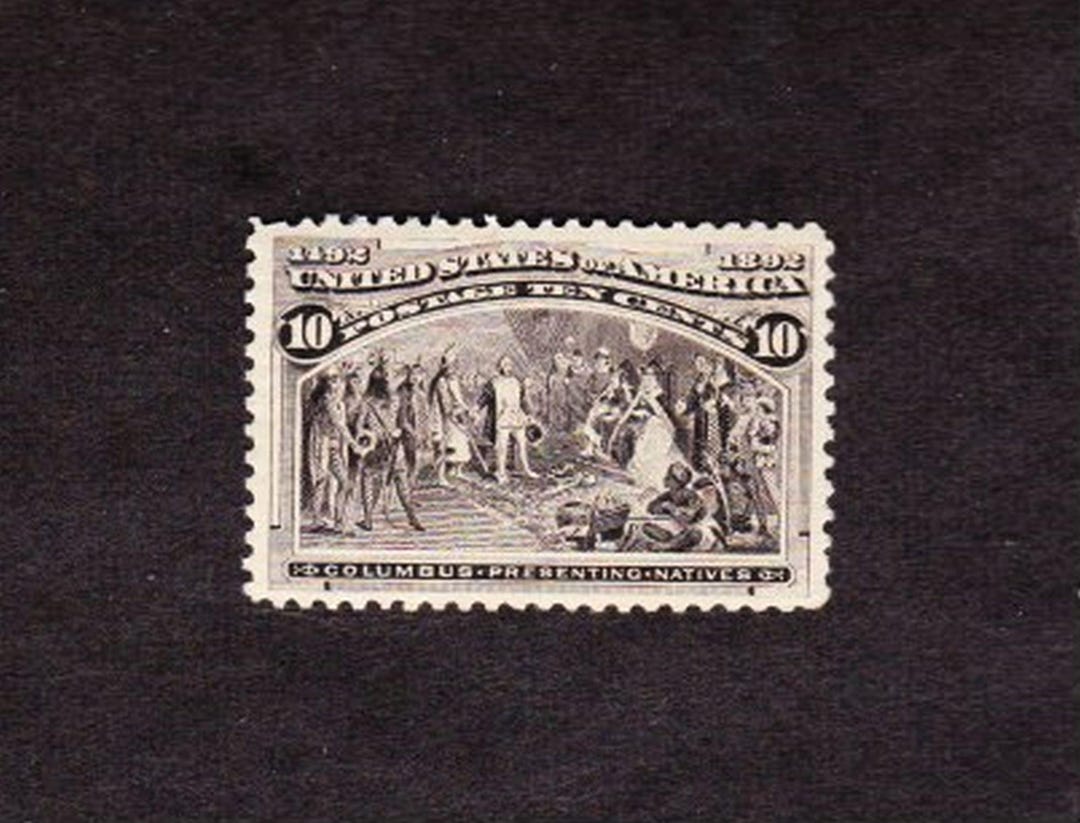 1893 Columbian Exposition 10c Stamp: Columbus Presenting Natives ...