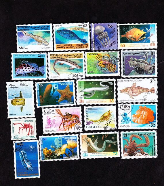 20 奇妙な海の生き物 ヴィンテージ 消印済み世界切手 コレクターセット