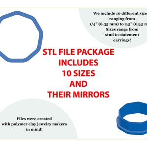 Rounded Nonagon - Polymer Clay Cutter STL - 10 Sizes - Sharp - Mirrors Included