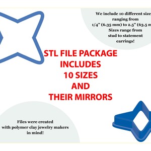 FourPointedStar - Polymer Clay Cutter STL - 10 Sizes - Sharp - Mirrors Included