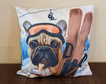 French Bulldog Ski Pillow, Ski gift Idea, French Bulldog Gift Idea, Cabin Decor, Ski Lodge Decor, Dog Pillow, Ski Pillow