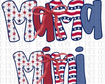 Fichier numérique Png maman/mini fête patriotique de l&#39;indépendance 4 juillet USA Dtf Sublimation Design, noeud de coquette, drapeau png, mini star mama, populaire