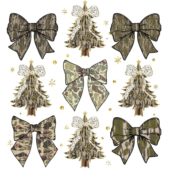 Camo Christmas PNG: Coquette Bow Design (Digital Download) camo Xmas, camo tree,camo bow
