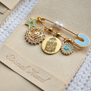 Blue Diamanté Ayatul Kursi Surah, Baby Gifting, stroller pin. Evil Eye Baby Clothing Pin