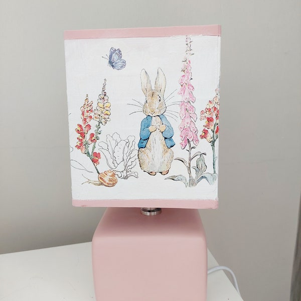 Peter rabbit lamp, bedside lamp, Decoupage lamp, children's lamp, Peter rabbit, nursery lamp