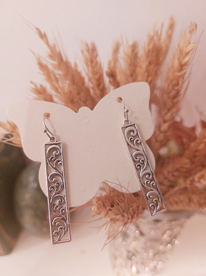 Long silver Boho earrings image 1