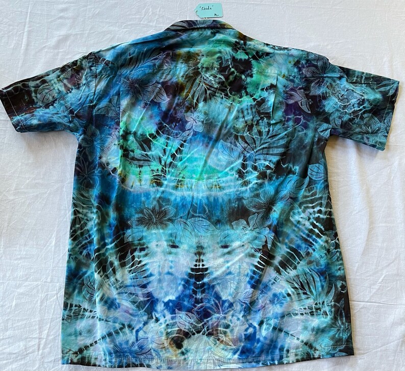 boho shirt hippie Hawaiian shirt festival shirt tie dye Hawaiian tie dye shirt hippie shirt ice dye shirt Men\u2019s L Hawaiian shirt